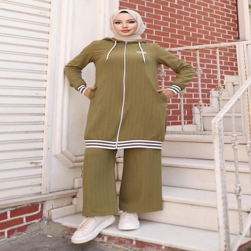 Zippered Ribbed Suit Khaki 10405