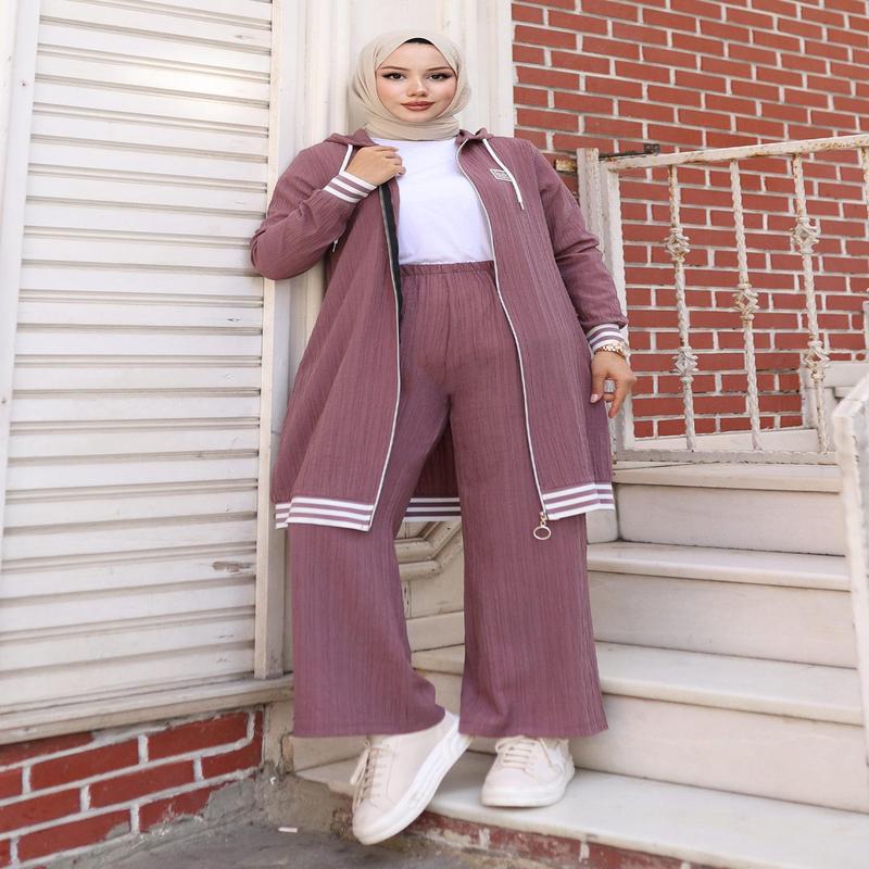 Zippered Ribbed Suit Lilac 10405