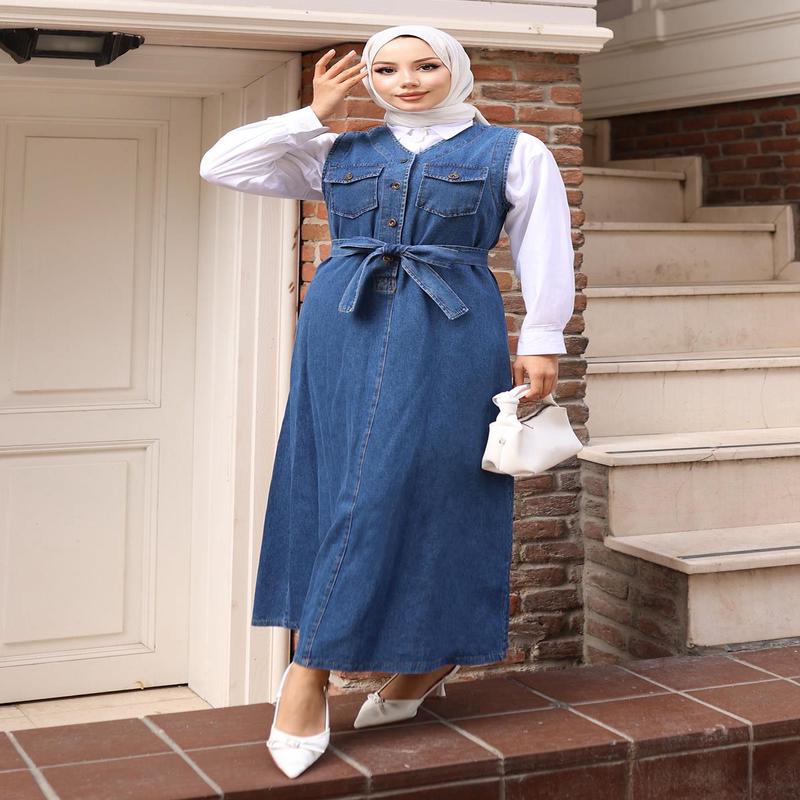 Belt Detailed Denim Vest Light Blue 19246