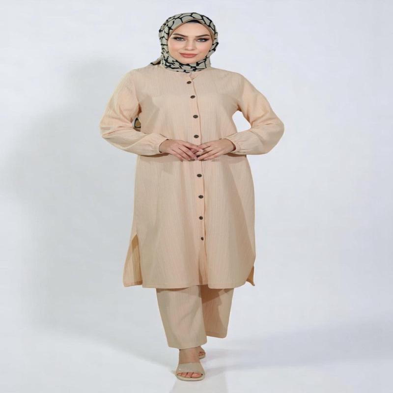 Buttoned Two-Piece Suit Beige 19179
