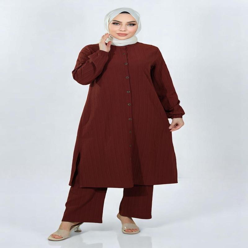 Buttoned Two-Piece Suit Brown 19179