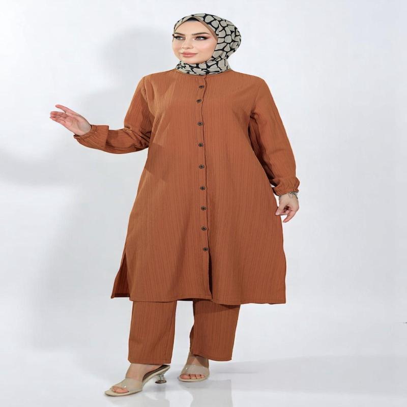 Buttoned Two-Piece Suit Tan 19179