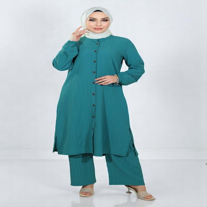 Buttoned Two-Piece Suit Turquoise 19179