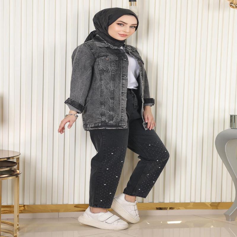 Stone Detailed Jeans Black 6094