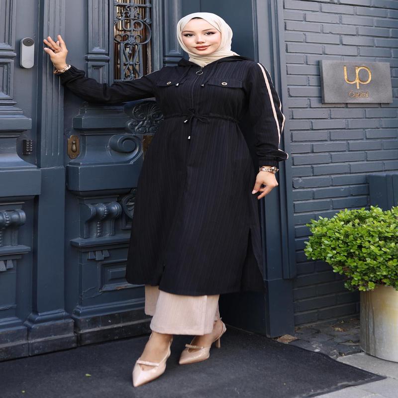 Tied Waist Hooded Suit Black 19241