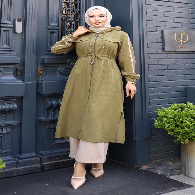 Tied Waist Hooded Suit Khaki 19241