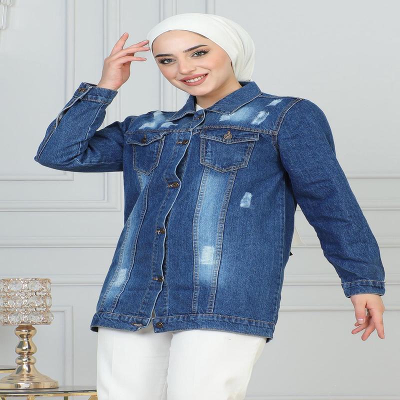 Buttoned Denim Jacket Dark Blue 6096