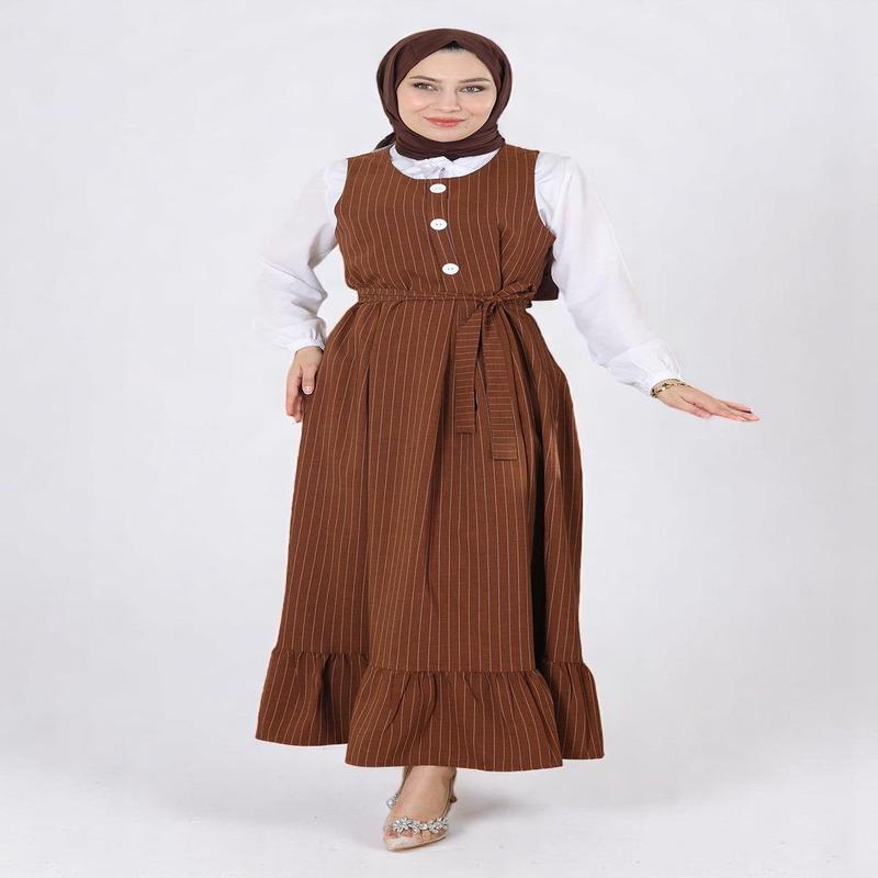 Pleated Skirt And Belted Vest Set Tan 19221
