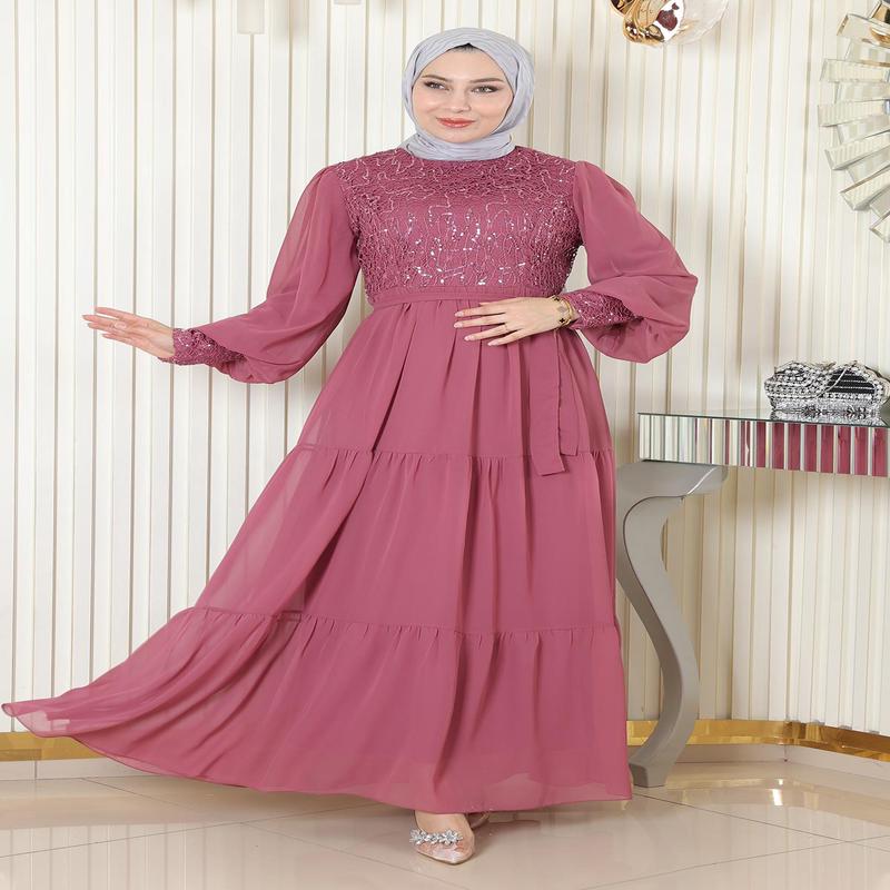 Sequined Chiffon Evening Dress Dusty Rose 19187