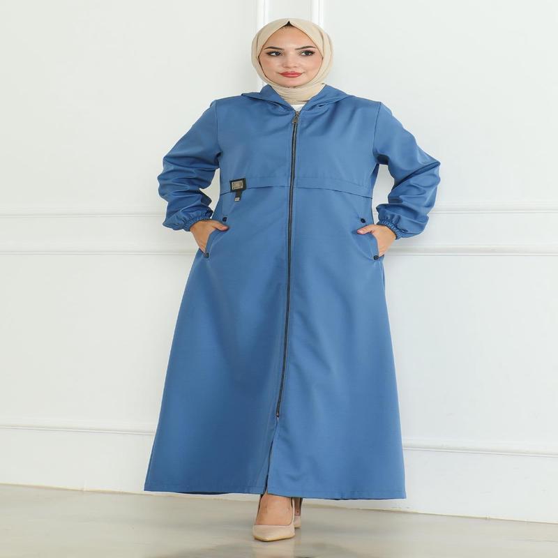 Emblem Zippered Trench Coat Blue 19217