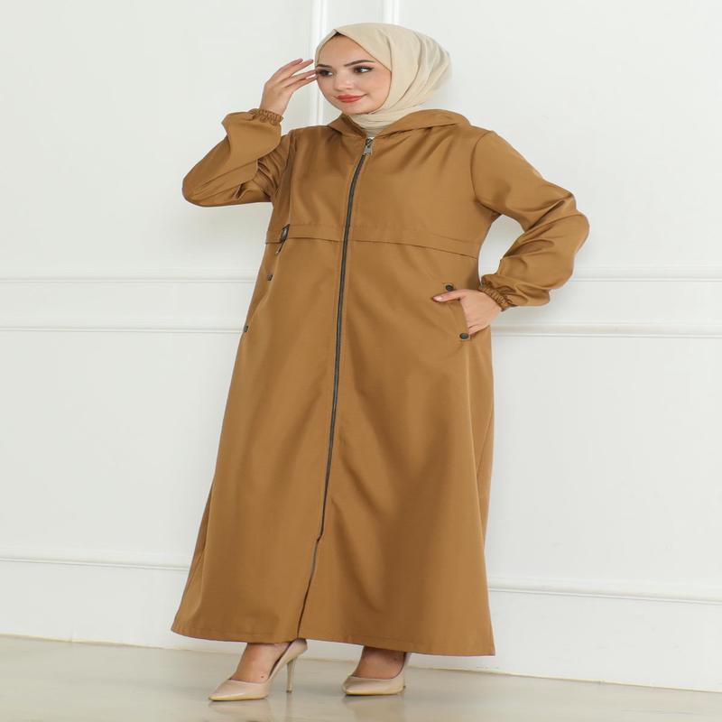 Embroidered Zippered Trench Coat Tan 19217