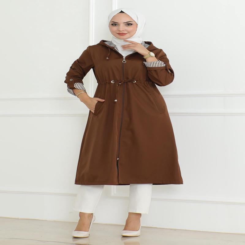 Hooded Zippered Trench Coat Tan 19205