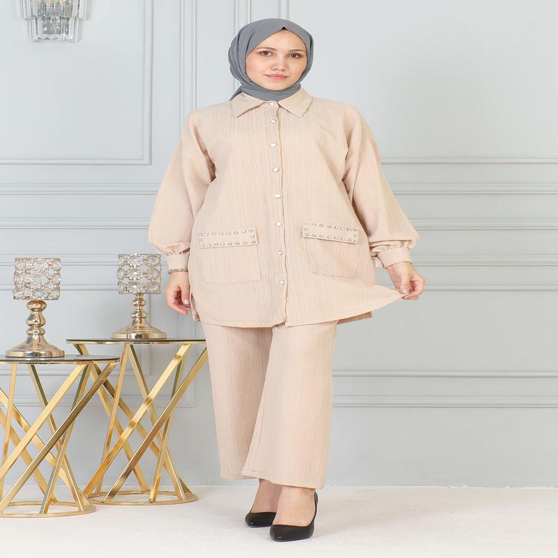 Stone Detailed Pocket Set Beige 19210