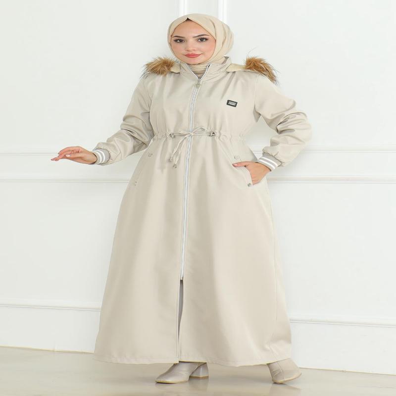 Tied Waist Ribbed Coat Beige 19215