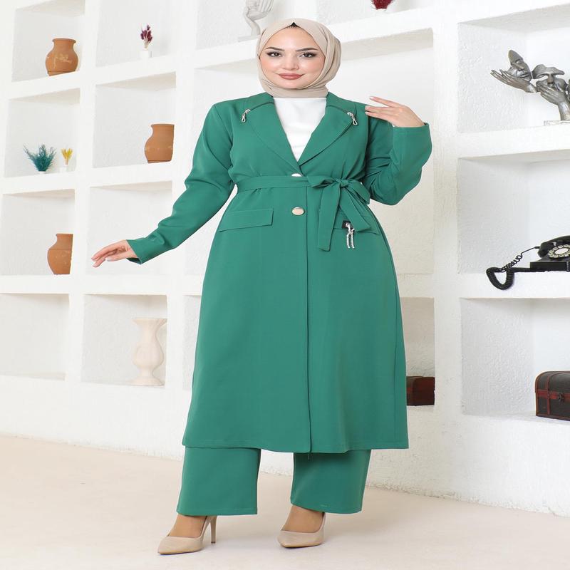 Zipper Detailed Suit Emerald 19201