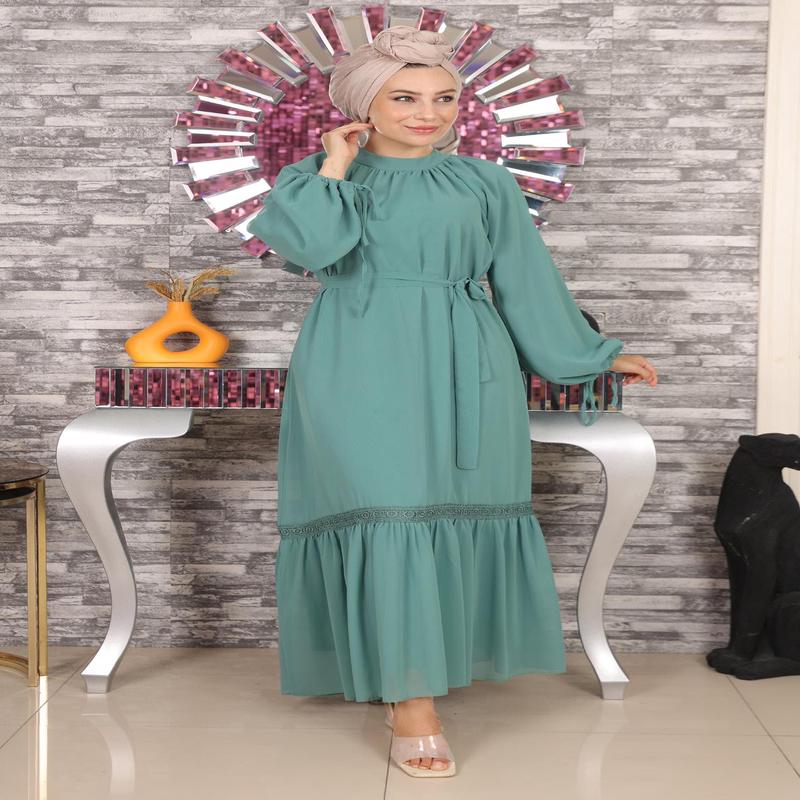 Lace Detailed Chiffon Dress Mint 19143