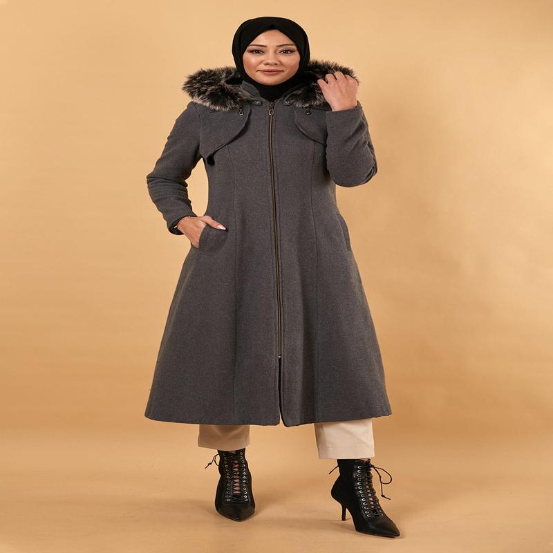 Zippered Hooded Cashmere Coat Gray 12265