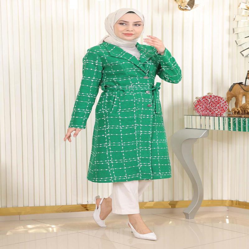 Belt Detailed Buttoned Cashmere Coat Emerald 19176