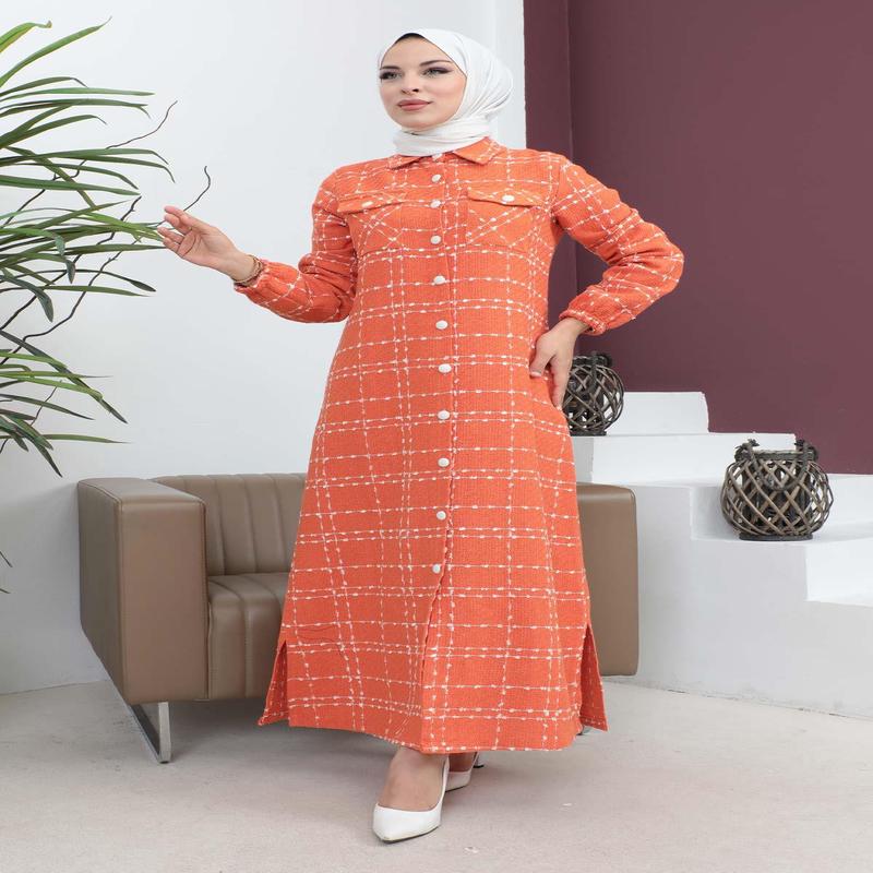 Buttoned Cashmere Coat Orange 19260