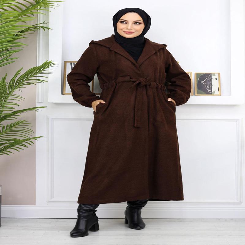 Front Tied Cashmere Coat Brown 19169