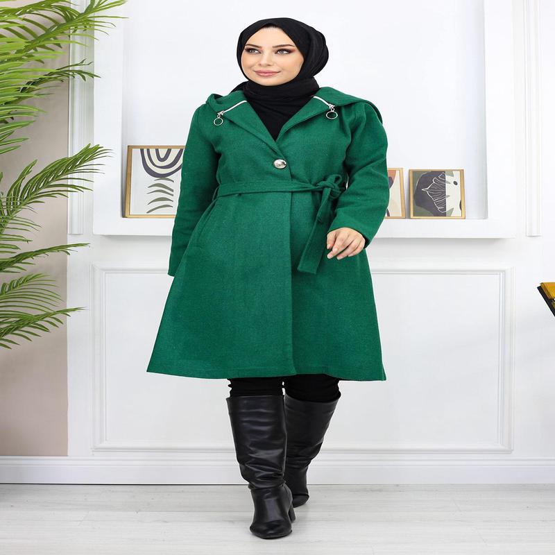 Hooded Cashmere Coat Emerald 19172