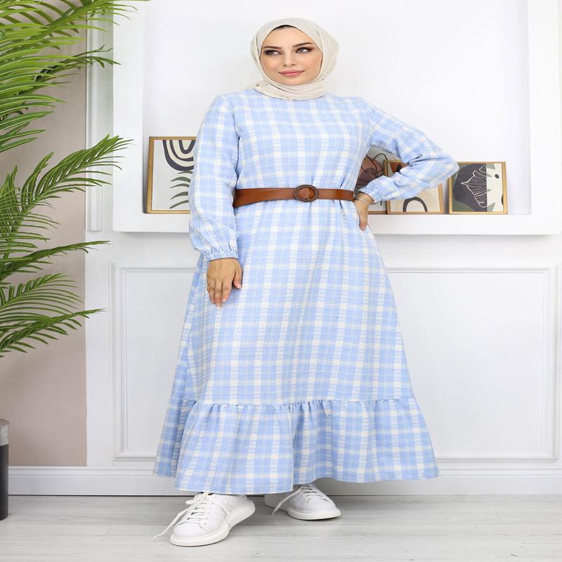 Ruffled Hijab Dress Blue 19165