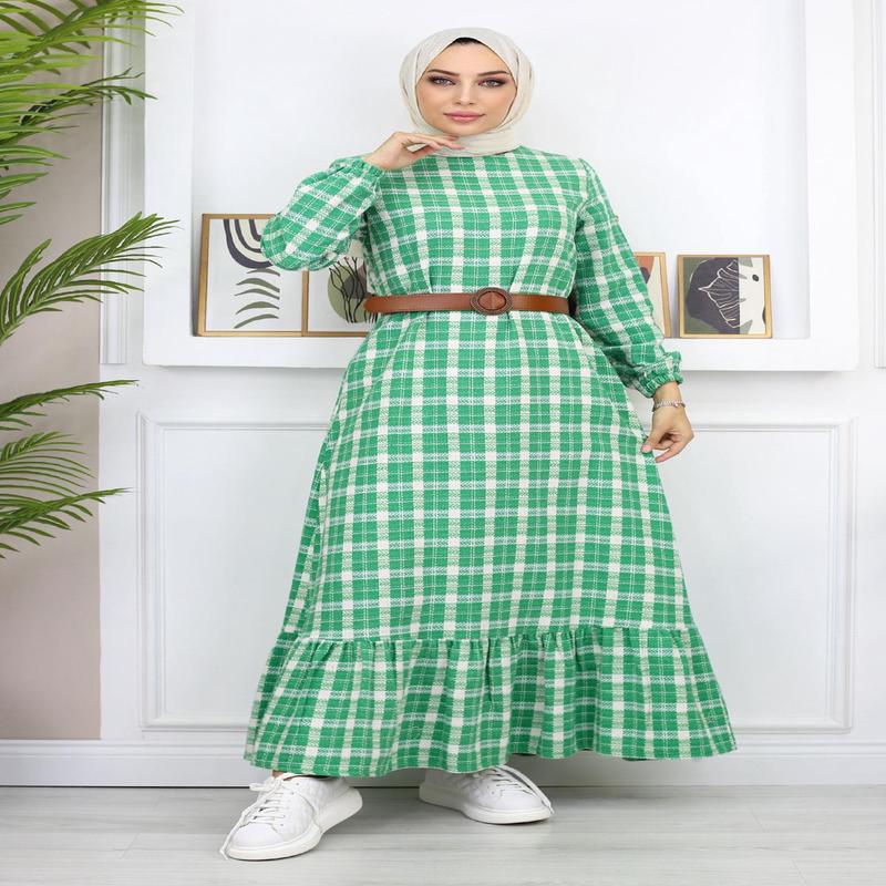 Ruffled Hijab Dress Green 19165