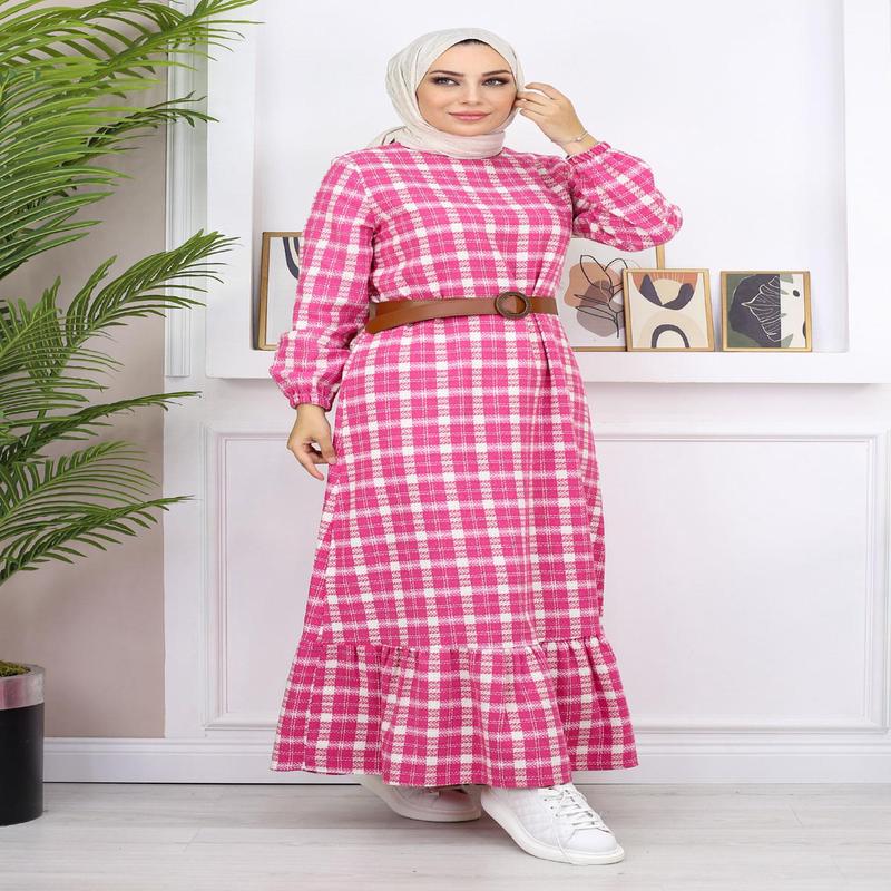 Ruffled Hijab Dress Pink 19165