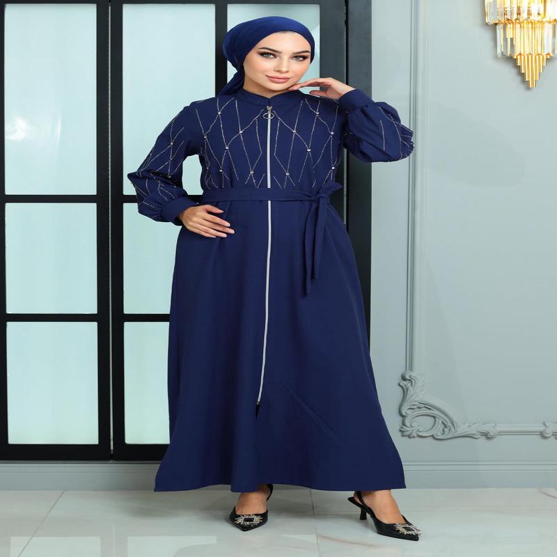 Stone Detailed Abaya Indigo 19161