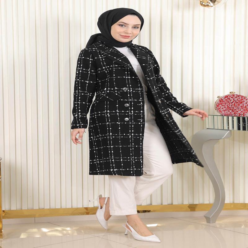 Buttoned Wide Collar Cashmere Coat Black 19177