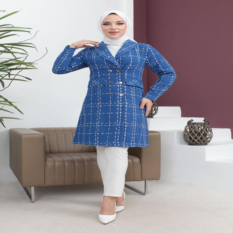 Buttoned Wide Collar Cashmere Coat Indigo 19177