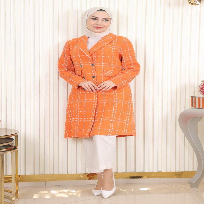 Buttoned Wide Collar Cashmere Coat Orange 19177