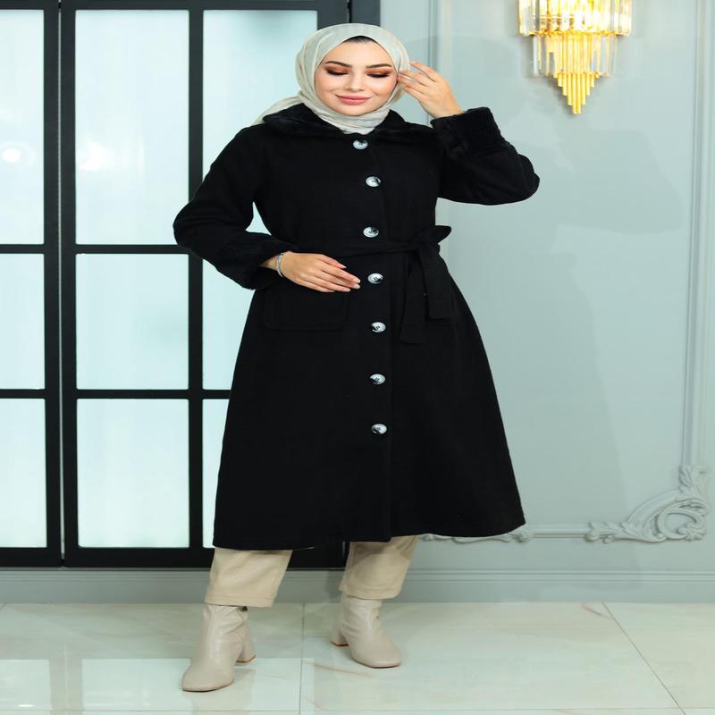 Fur Detailed Cashmere Coat Black 19175