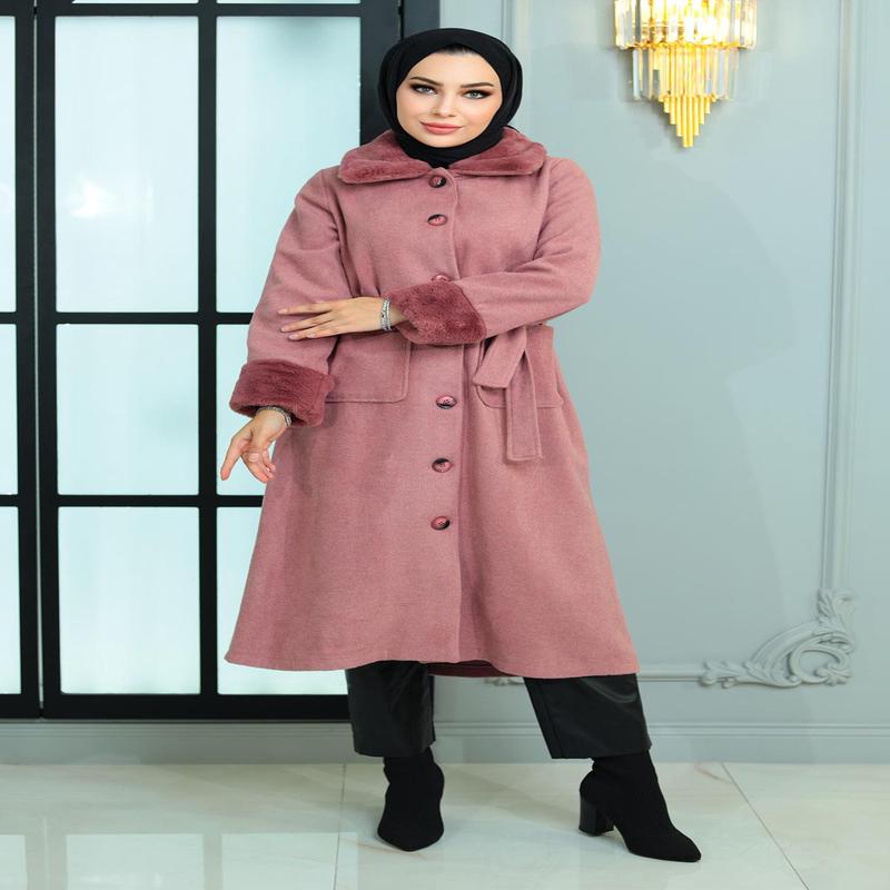 Fur Detailed Cashmere Coat Dusty Rose 19175