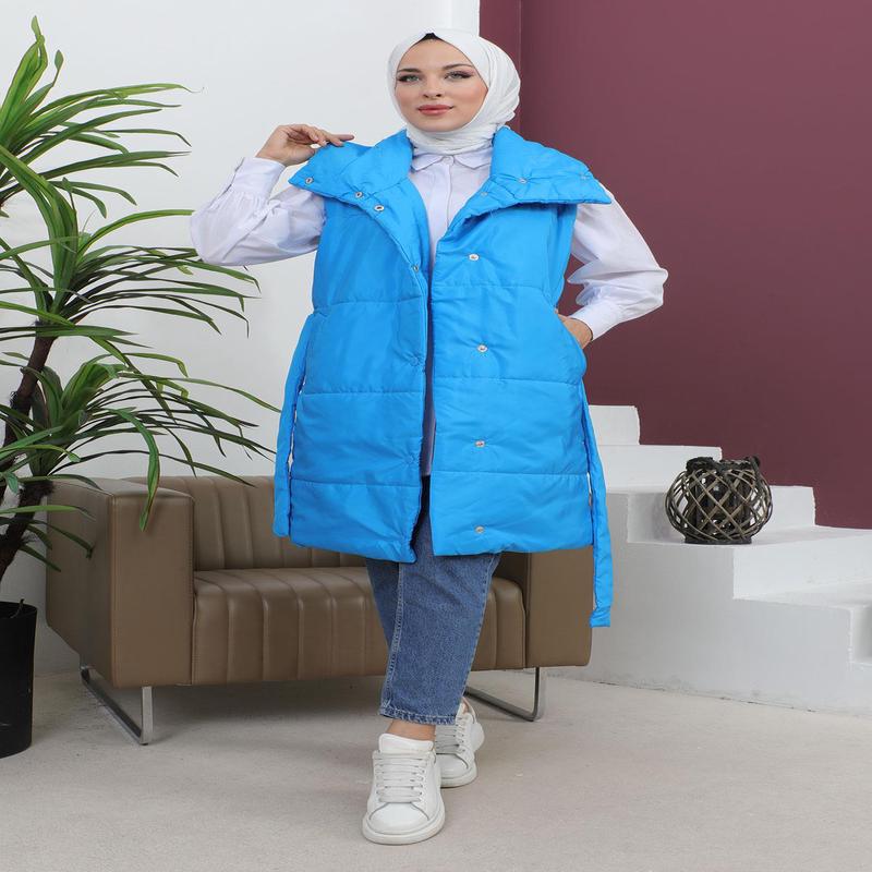 Wide Collar Puffer Vest Blue 6093