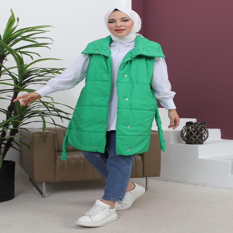 Wide Collar Puffer Vest Green 6093