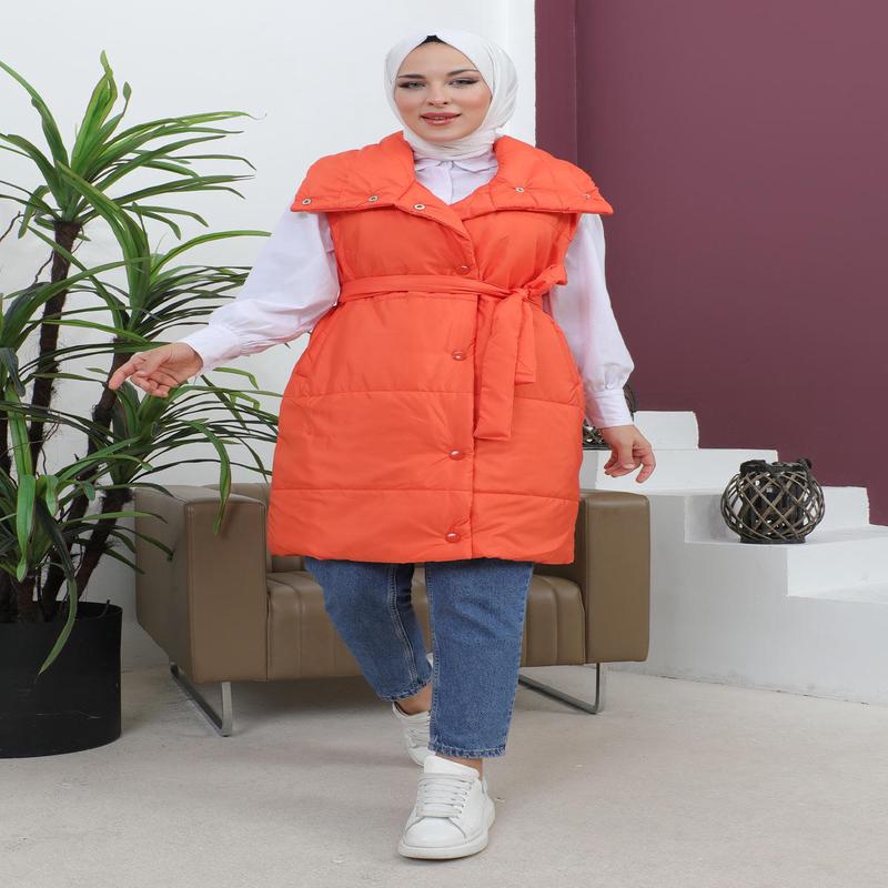 Wide Collar Puffer Vest Orange 6093