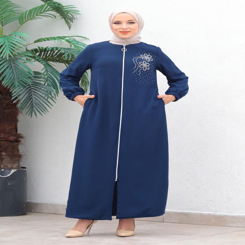 Zippered Chiffon Evening Abaya Indigo 17300