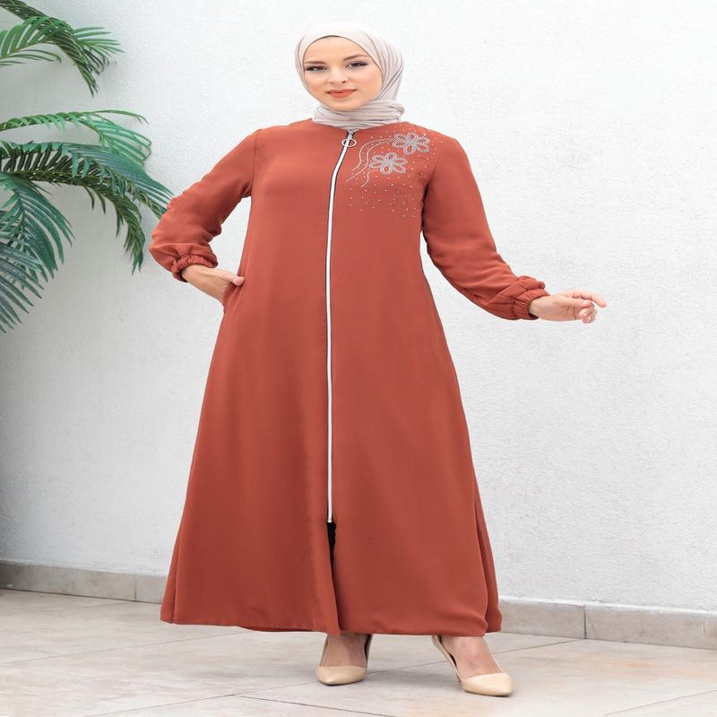 Zippered Chiffon Evening Abaya Salmon 17300
