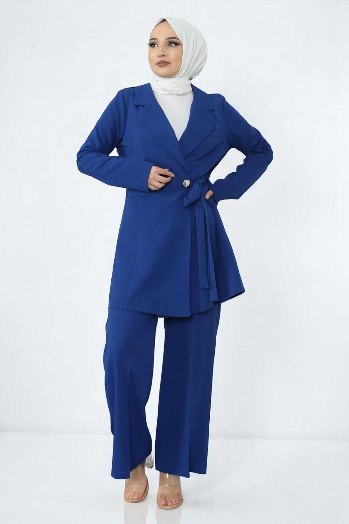 Belt Detailed Suit Indigo 19106