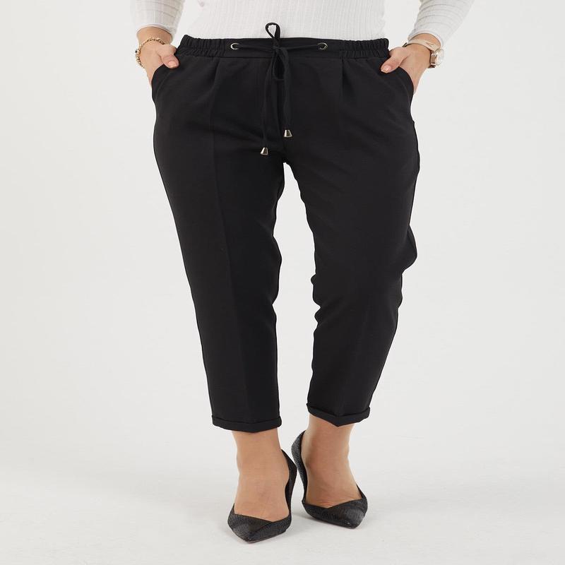 Elastic Waist Double Leg Trousers Black 12211