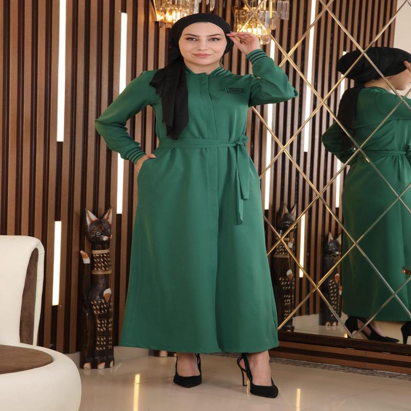 Hidden Buttoned Ribbed Abaya Emerald 18901