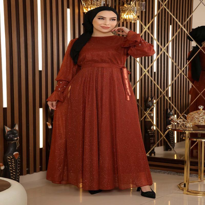 Stone Detailed Glittery Chiffon Evening Dress Tile 19113