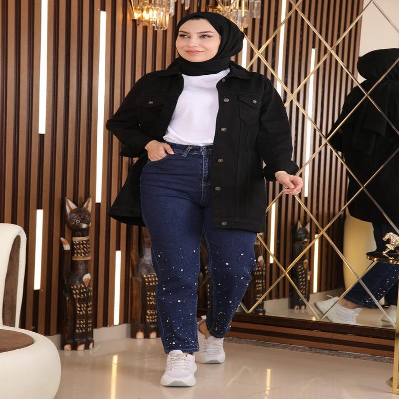 Stone Detailed Jeans Dark Denim 6063