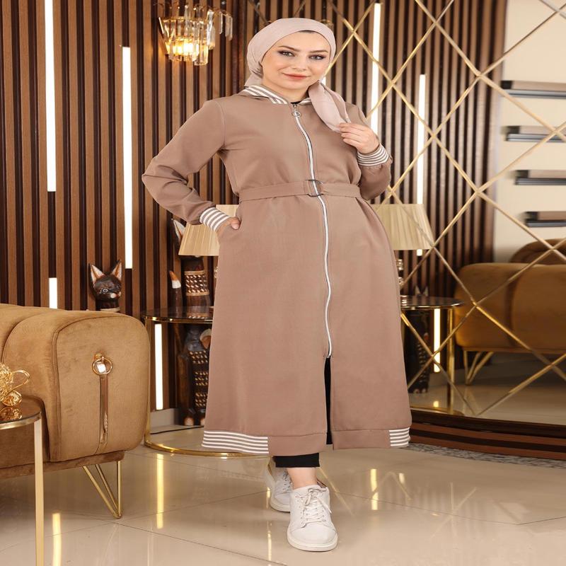 Zippered Hooded Abaya Mink 19126