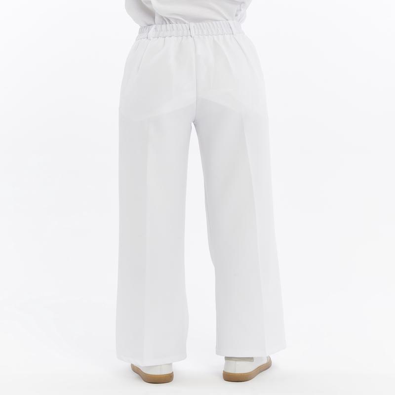 25010 Women's Double Crepe Grass Stitch Detailed Pocketed Palazzo Trousers White