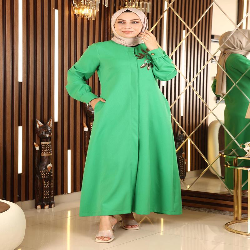 Embroidered Hijab Abaya Green 10773