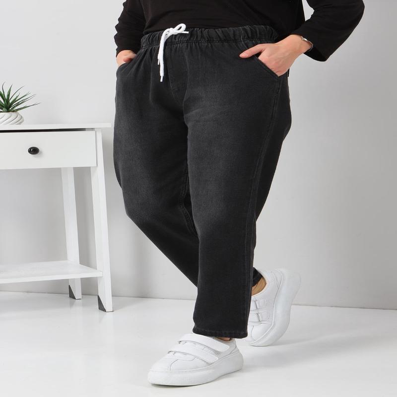 Elastic Waist Boyfriend Jeans Anthracite 5998