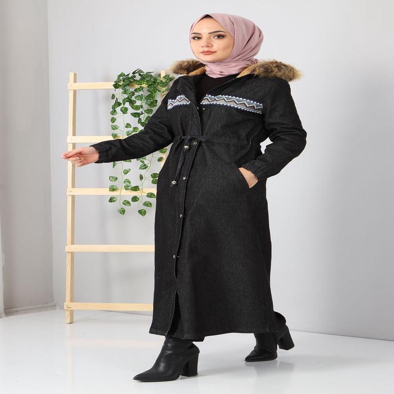 Embroidered Denim Coat Smoke 9492