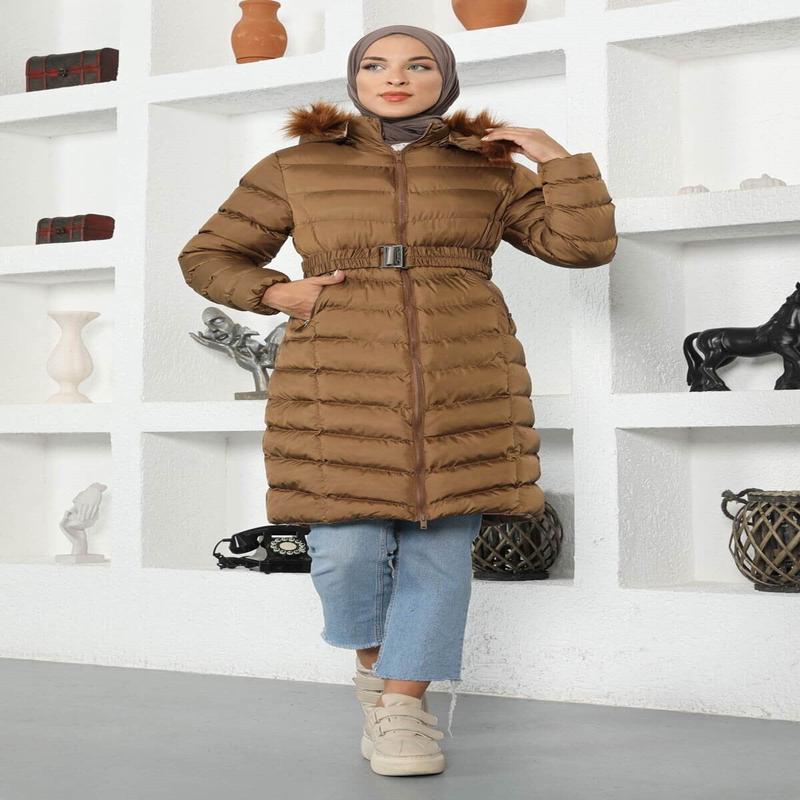 Fur Hooded Puffer Coat Tan 9467